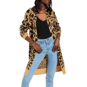 Nordstrom BP Long Leopard Jacquard Cardigan, Size Small